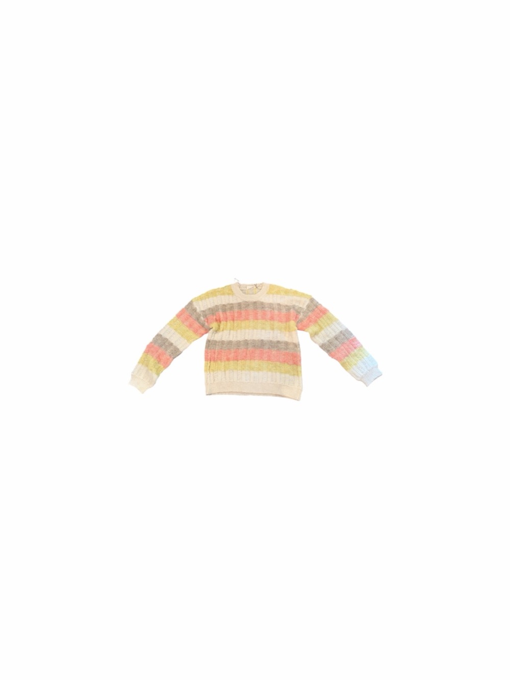 Pastel Multistripe Cable Knit Crewneck Sweater - Cream